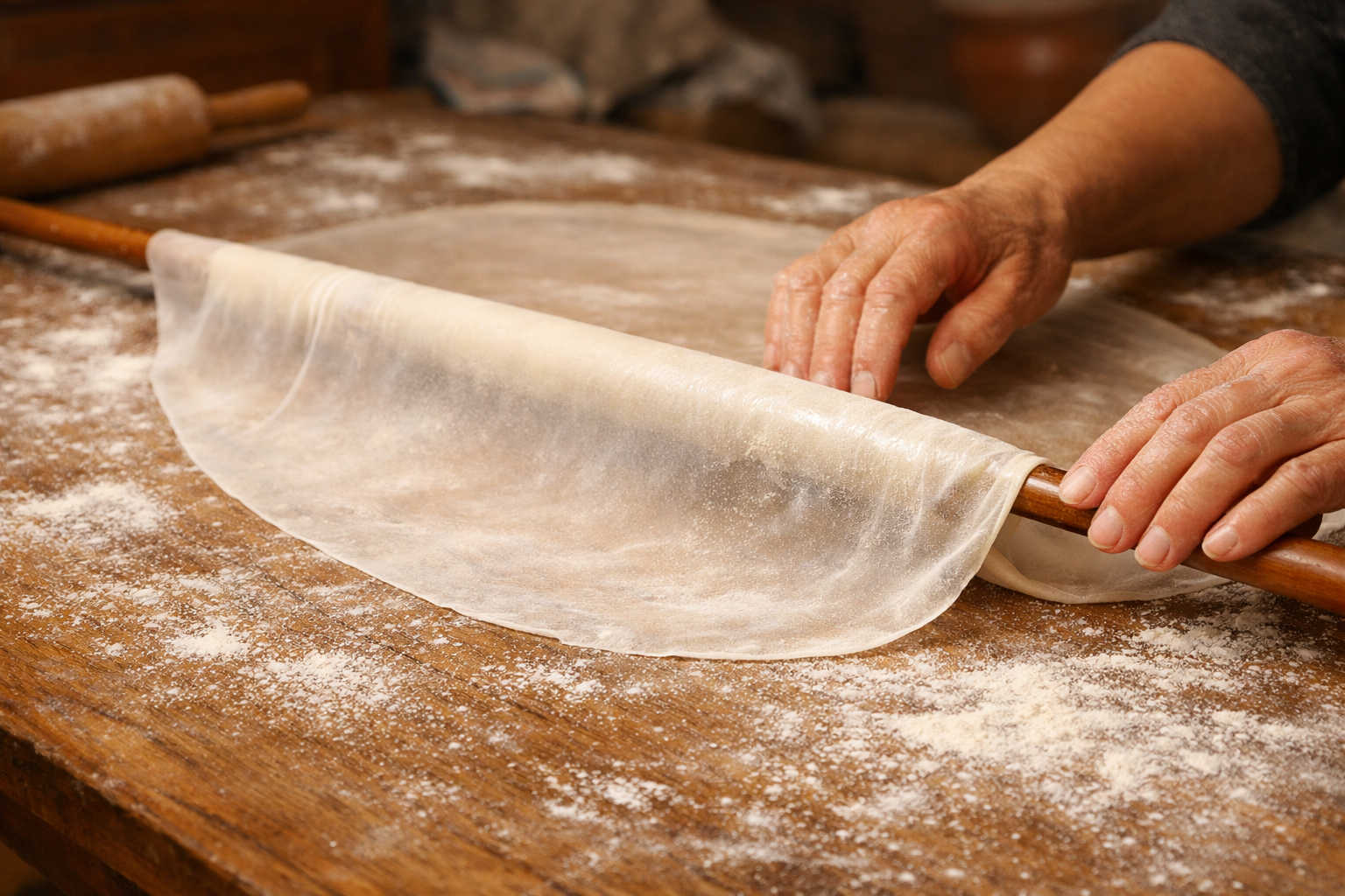 Oklava ile ince yufka açma tekniği